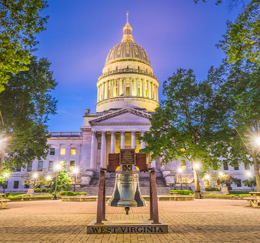West Virginia Liberty Bell replica and State Capitol building, Charleston WV