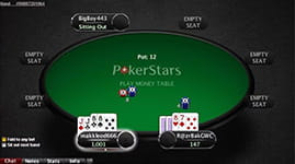 Razz poker being played by 3 players at PokerStars