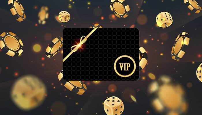 A VIP gift card with casino chips and dice.