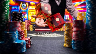 Picture of a Craps Table with bets stacked high