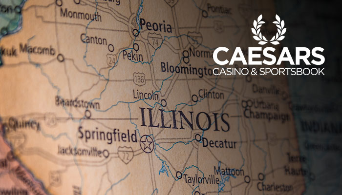 Caesars Casino & Sportsbook Logo over a Map Zoomed on Illinois