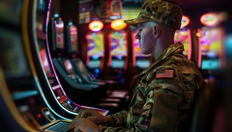 Soldier Playing Slot Machine
