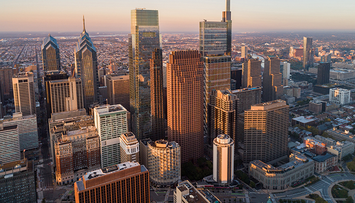 View of the downtown skyline in Philadelphia city center, Pennsylvania